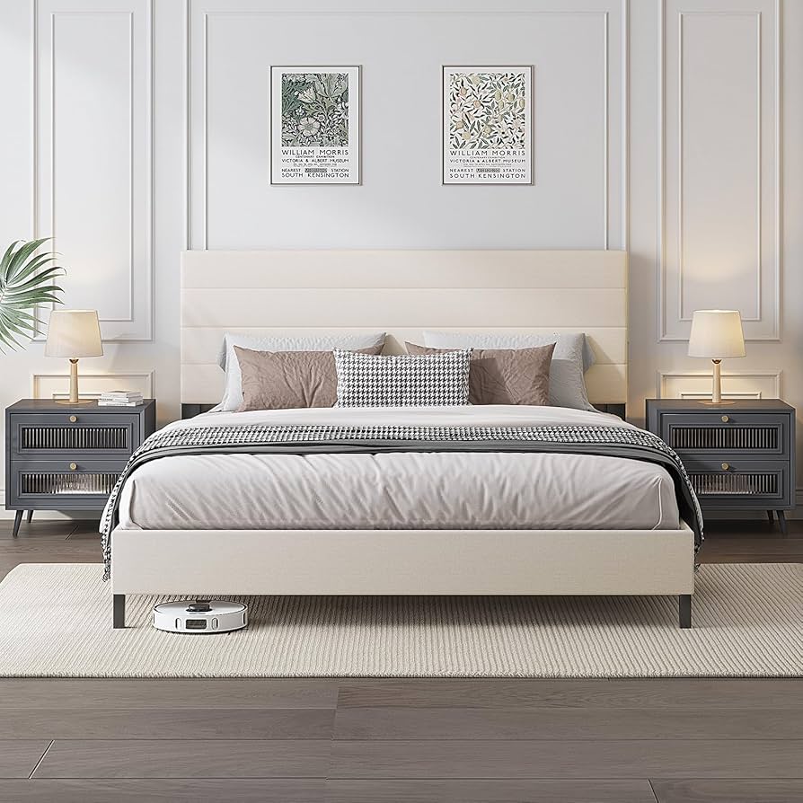 ベッドフレーム bed frame with mattress VECELO Bed Frame White Metal Frame Queen Size Platform Bed